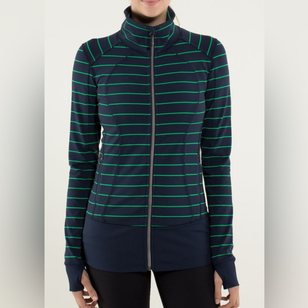 Lululemon Nice Asana Jacket Slalom Stripe Inkwell Blue and Green Size 6